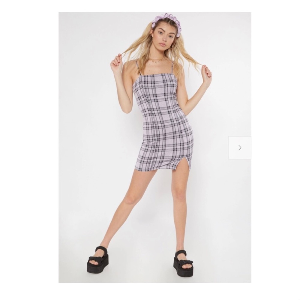 lavender plaid mini dress w/ thigh slit